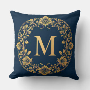🌸 Gold Floral Monogram M Elegant Home Decor ✨ Throw Pillow