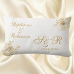 Gold Floral Monogram Wedding Gift Throw Pillow<br><div class="desc">Gold winter floral monogram logo wedding gift throw pillow. Great gift for newly weds or your favourite couple for their wedding anniversary. Easy to customize bride groom names,  initials and wedding date. Get yours today!</div>