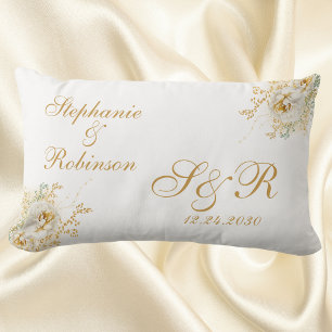 Gold Floral Monogram Wedding Gift Throw Pillow