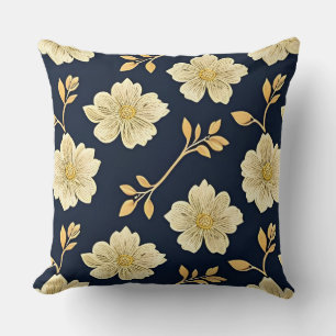 Gold Floral Motifs Throw Pillow