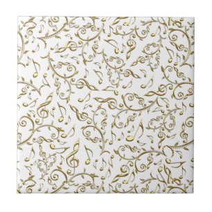 Gold Floral Music Pattern On White or Any Colour Tile