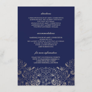Gold Floral Navy Wedding Details - Information Enclosure Card