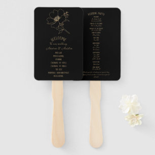 Gold Floral on Black Background Hand Fan