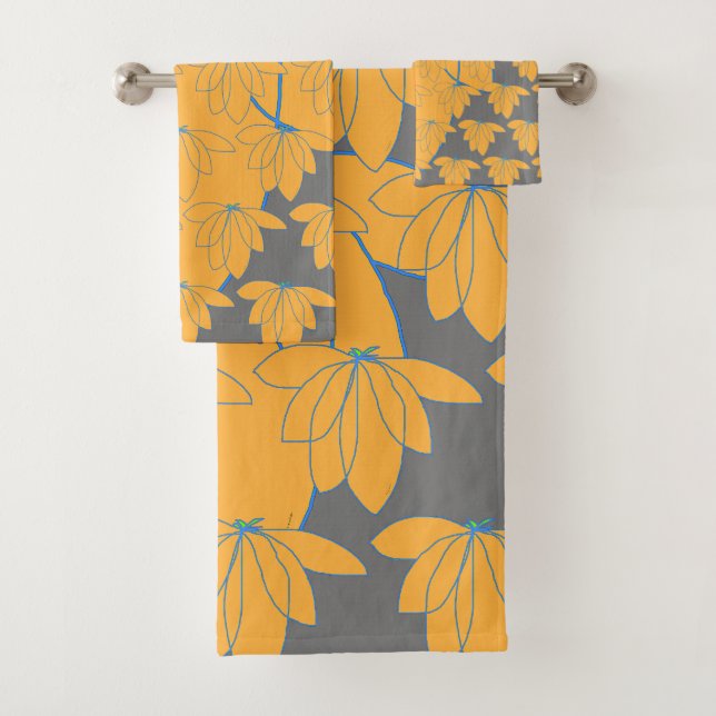 Gold Floral On Grey Gift  Bath Towel Set (Insitu)