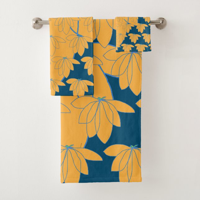 Gold Floral On Teal Gift  Bath Towel Set (Insitu)
