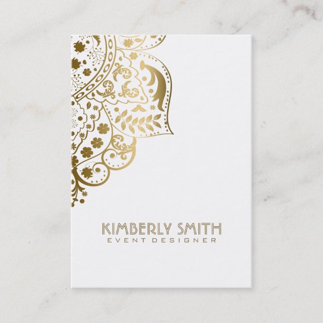 Gold Floral Ornament Business Card (Front)
