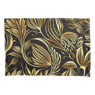 Gold Floral Pattern On Black Pillowcase