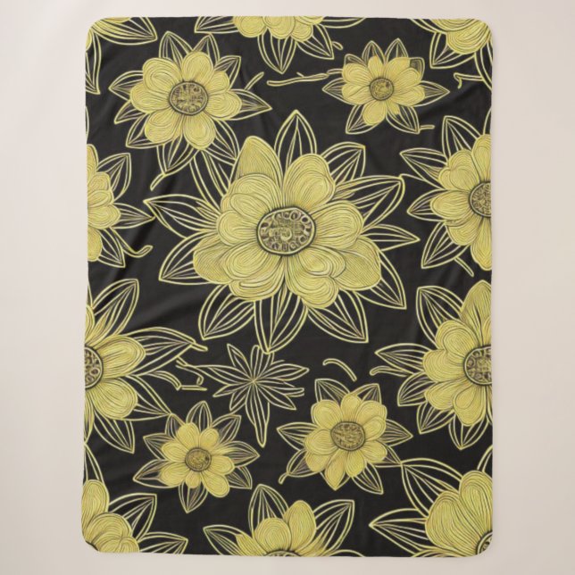 Gold Floral Pattern Sherpa Blanket (Front)