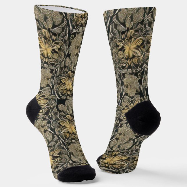 Gold Floral Pattern Socks (Angled)