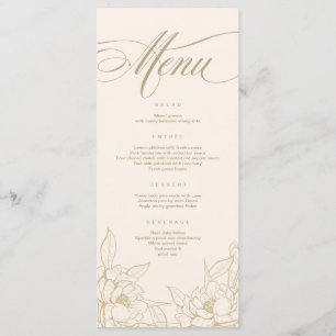gold floral Peony, Ivory Wedding Menu card