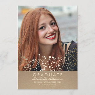 Gold Floral Photo Graduation Party - Faire-part