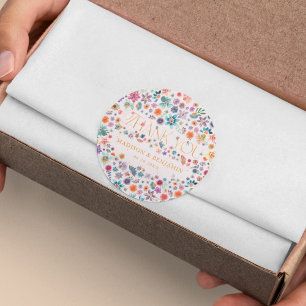 Gold Floral Pink Boho Thank You Wedding Favour Classic Round Sticker