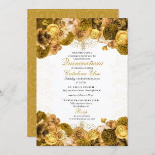 Gold Floral Quinceanera Birthday Invitation