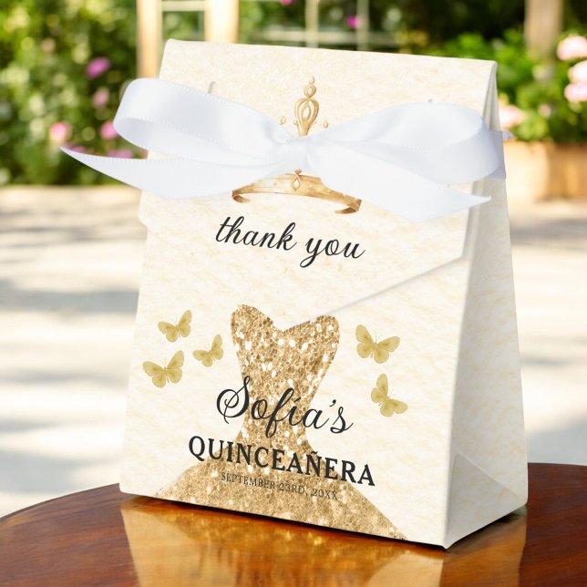 Gold Floral Quinceañera Butterflies Favor Box (Creator Uploaded)