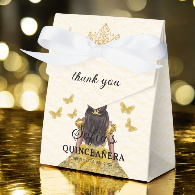Gold Floral Quinceañera Butterflies Favor Box (Creator Uploaded)