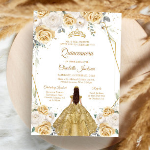 Gold Floral Quinceanera Invitation