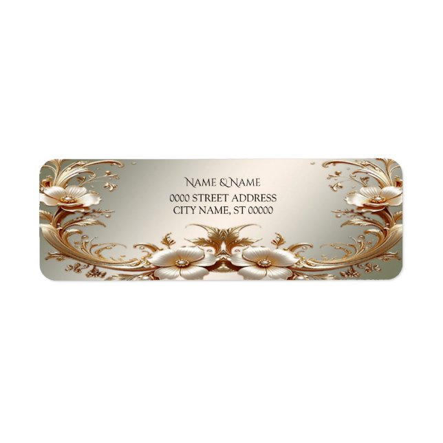 Gold Floral Return Address Label (Devant)