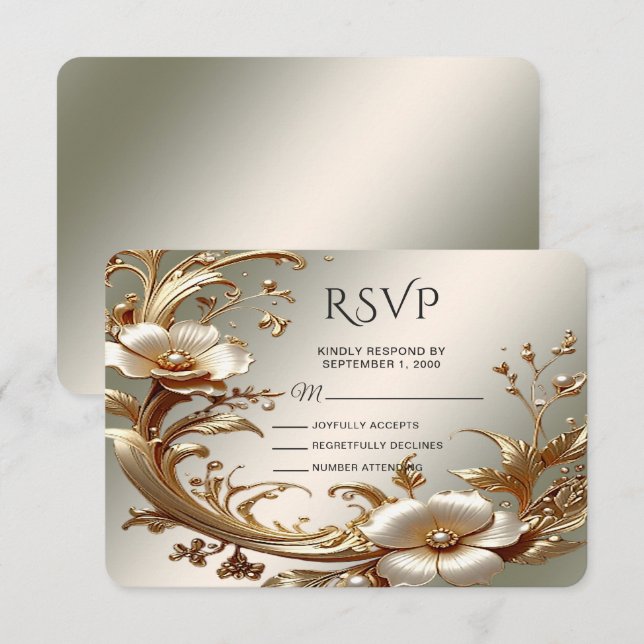 Gold Floral RSVP Card (Devant / Derrière)