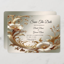 Gold Floral Save The Date