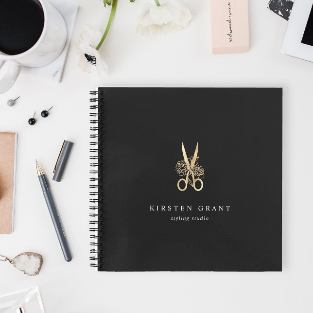 Gold Floral Scissors Salon Logo Notebook (Creator Uploaded)