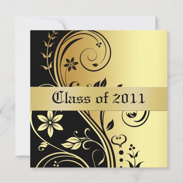 Gold Floral Scroll Class of Graduation Invitation (Front)