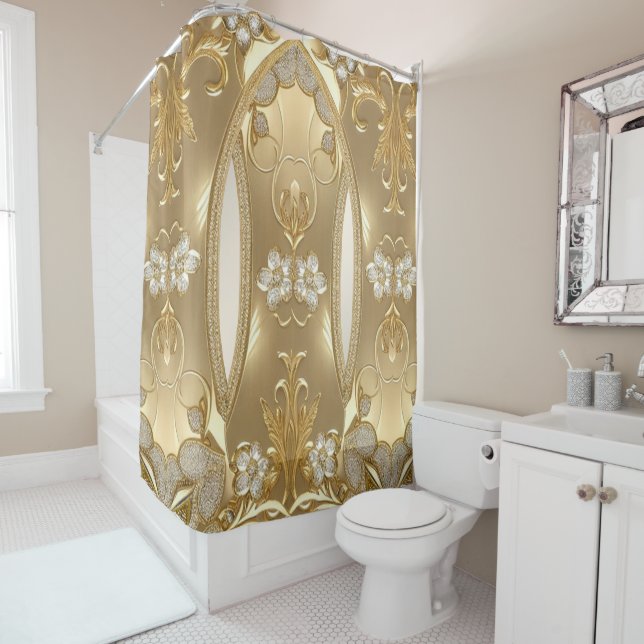 Gold Floral Shower Curtain (In Situ)