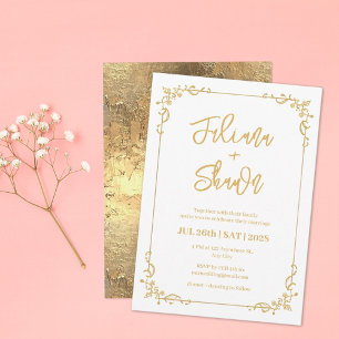 Gold Floral Simple Wedding Invitation