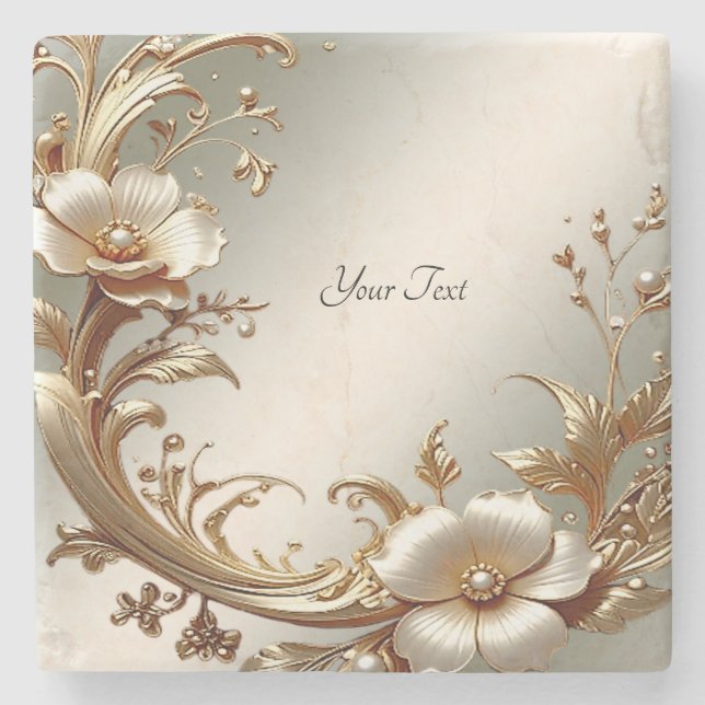Gold Floral Stone Coaster (Front)