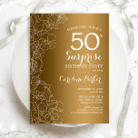 Gold Floral Surprise 50th Birthday Party Invitation<br><div class="desc">Gold White Surprise 50th Birthday Party Invitation. Glam feminine design featuring faux gold foil,  botanical accents and typography script font. Simple floral invite card perfect for a stylish female surprise bday celebration. Can be customized to any age. Printed Zazzle invitations or instant download digital template.</div>
