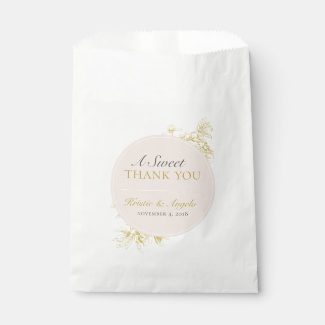Gold Floral Sweet Thank You Wedding Favour Bag (Front)