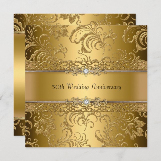 Gold Floral Swirl 50th Wedding Anniversary Invite (Front/Back)