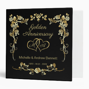 Gold Floral Swirls Hearts 50th Wedding Anniversary Binder