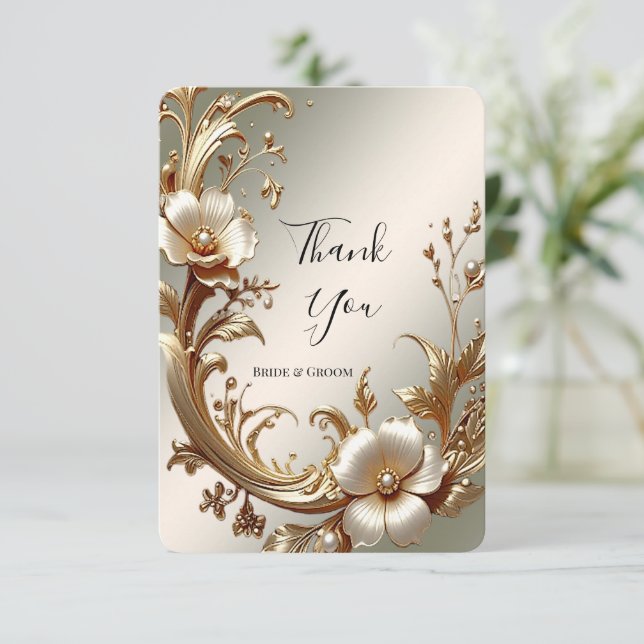 Gold Floral Thank You Card (Standing Front)