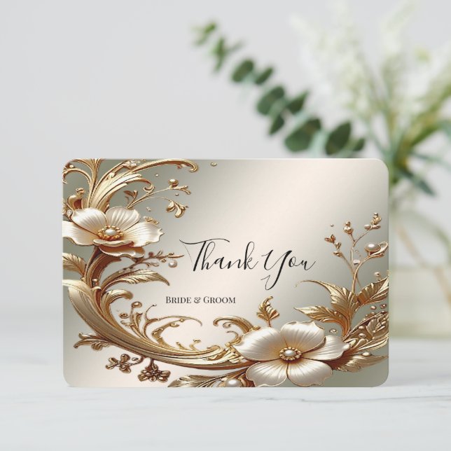 Gold Floral Thank You Card (Standing Front)