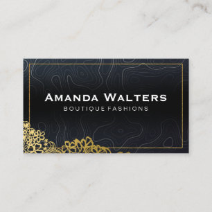 Gold Floral Topographic Lines Background Business Card