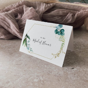 Gold Floral Tropical Green Bridal Party Thank You Card