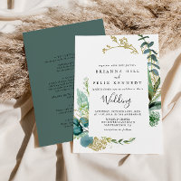 Gold Floral Tropical Greenery Front & Back Wedding