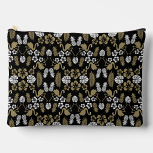 Gold Floral Tropical Patterned Accessory Pouch
