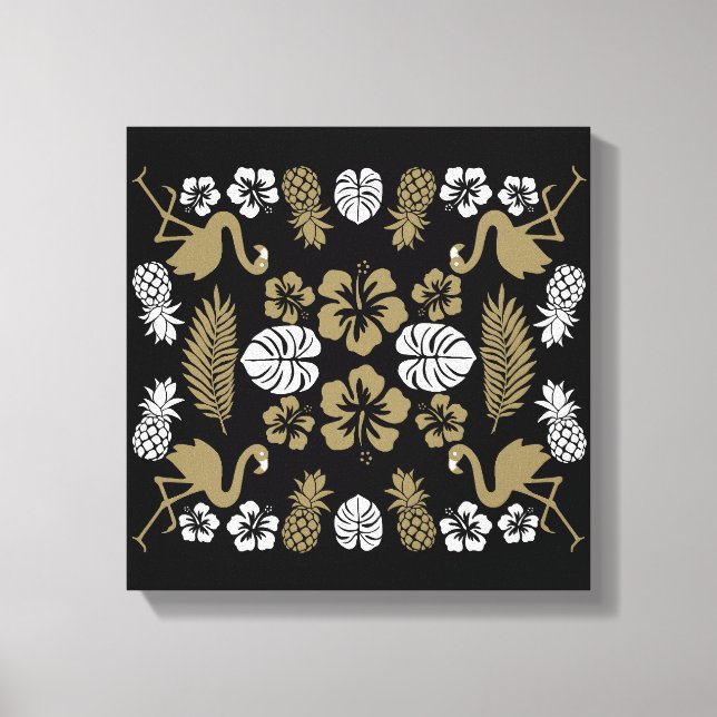 Gold Floral Tropical Patterned Canvas Print (Front)