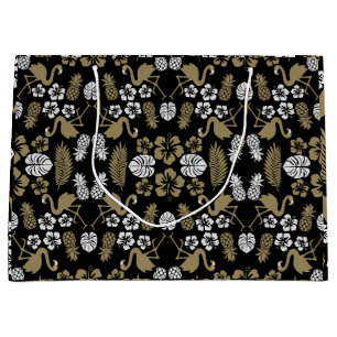 Gold Floral Tropical Patterned Large Gift Bag