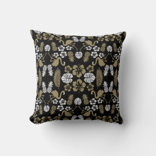 Gold Floral Tropical Patterned Throw Pillow