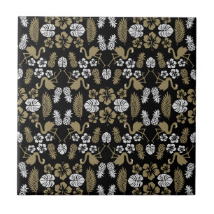 Gold Floral Tropical Patterned Tile