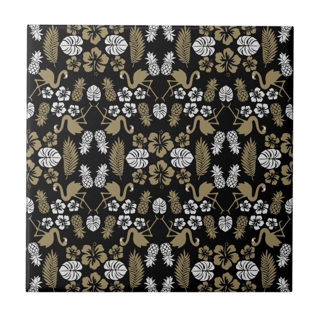 Gold Floral Tropical Patterned Tile (Front)