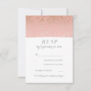 Gold Floral Vintage Pink Wedding RSVP Cards