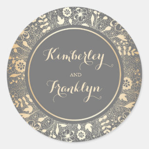 Gold Floral Vintage Wedding Classic Round Sticker
