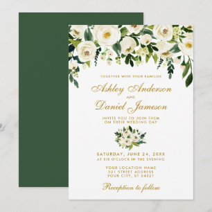 Gold Floral Watercolor Green Wedding Invitation GB
