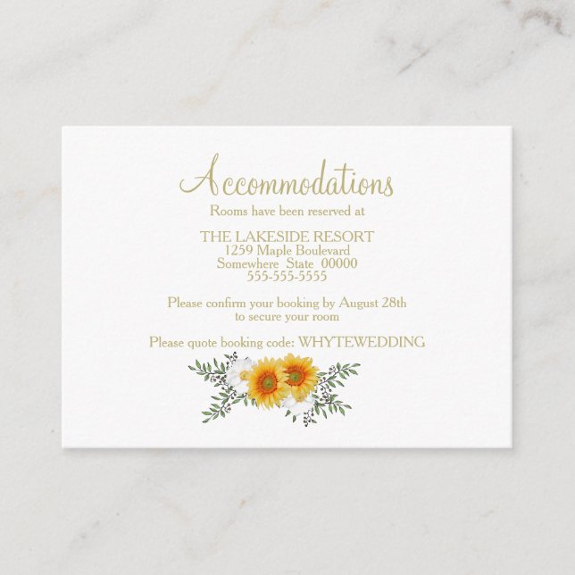 Gold Floral Wedding Accommodations Enclosure Card (Front)