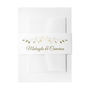 Gold Floral Wedding Bells Elegant Simple Invitation Belly Band