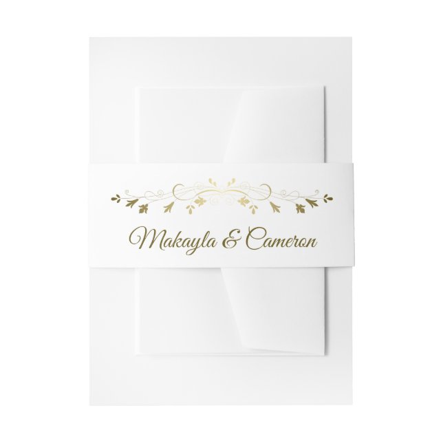 Gold Floral Wedding Bells Elegant Simple Invitation Belly Band (Front Example)