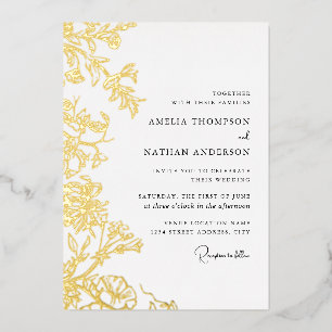 Gold Floral Wedding Foil Invitation